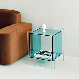Mesa auxiliar de acrílico especial rectangular moderna, juego de mesa auxiliar de café de acrílico transparente Bule cuadrado