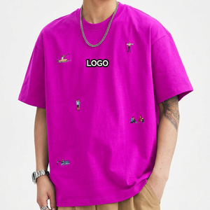 Nouveau T-shirt Homme Bleu 2026 à Épaules Tombantes, Sérigraphié, 220g, Écologique, Logo Brodé Personnalisé, Coton Lourd, Streetwear - Product Image 3