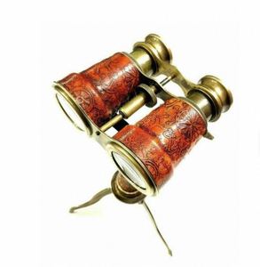 Binoculares Vintage de Latón de 9 Pulgadas con Diseño Náutico en Cuero y Soporte de Escritorio con Trípode - Product Image 2