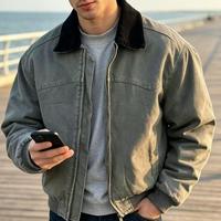 Blouson d'hiver pour homme, coupe bomber, en toile enduite, coupe-vent, personnalisable