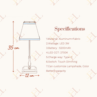 Lampe de table LED rechargeable, abat-jour carré moderne, base d'ampoule E14, commande tactile, lampe de bureau sans fil pour restaurant, salon