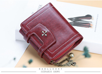 Baellerry dompet kulit PU pendek mewah wanita ritsleting antik kancing semanggi Logo Vegan desain modis grosir