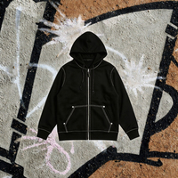 Sweat à capuche zippé noir pour homme, coupe oversize, 100 % coton tricoté, brodé, respirant, décontracté, streetwear printemps