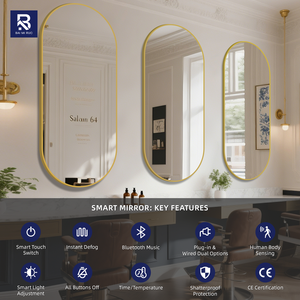 Miroir LED mural très vendu pour <span class=keywords><strong>salon</strong></span> de coiffure et institut de beauté, miroir de maquillage LED encadré or/noir/argent - Product Image 2