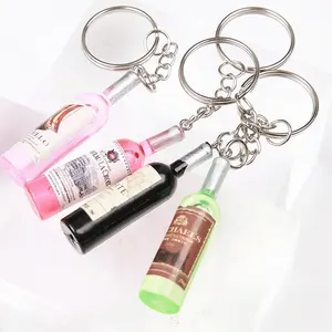 Wholesale Custom Logo Creative Simulation Red Wine Bottle Keychain for Promotion Gifts