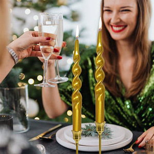 2pcs/pack Multicolor Twisted Unscente Drip Less Smokeless <strong>Gold</strong> Spiral Taper <strong>Candles</strong> <strong>Sticks</strong> for Wedding DInner Decoration - Product Image 2