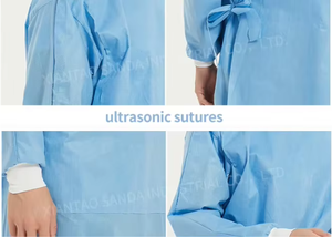 Blouse de protection médicale personnalisée bleu clair Blouse chirurgicale d'isolation jetable en <span class=keywords><strong>PE</strong></span> et PP renforcée en tissu non tissé - Product Image 4