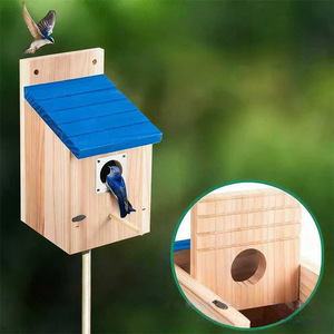 Nichoir en bois pour oiseaux, toit bleu, rectangulaire, durable, pour l'extérieur, pour petits oiseaux, mangeoire pour oiseaux de compagnie - Product Image 1