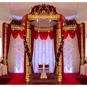 Glam Hindu Wedding Vidhi Mandap Decoration Best Golden Carved Wedding Mandap Awesome Indian Wedding Royal Mandap for Grand Event - Product Image 1