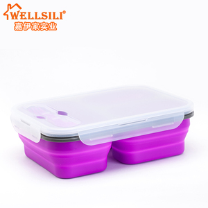 Fiambrera de silicona plegable ecológica, contenedor de alimentos sin BPA, 3 compartimentos, bento con horquilla, gran oferta de fábrica - Product Image 1