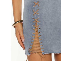 Mini-jupes en jean sexy à lacets, jupes moulantes personnalisées, délavage clair, robes pour femmes, mode, mini-jupes sans bretelles