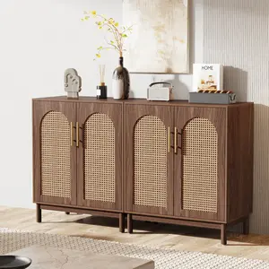 Keukenkastmeubilair 150Cm Modern Rustiek Bruin Hout Rotan Dressoir Voor Woonkamer Eetkamer