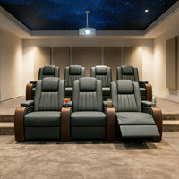 Canapé de cinéma modulaire en L pour salon, en cuir microfibre, design nordique, inclinable électriquement, garni d'éponge, idéal pour villa