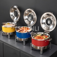 Réchaud de buffet en acier inoxydable 304, chauffe-plat commercial isolé pour la restauration, avec couvercle hydraulique et finition martelée