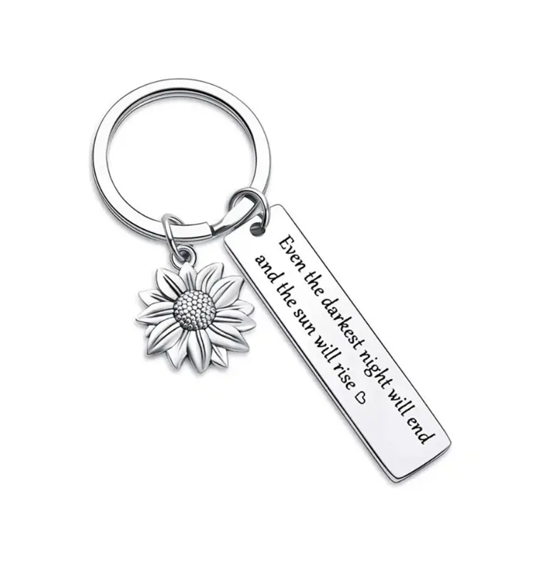 Even The Darkest Night Will End and The Sun Will Rise Sunflower Keychain Motivational Keychain Keyring Gift For Best Friends