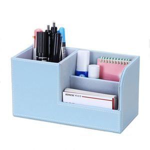 Custom LOGO Printed Eco-friendly School Pen Pencil Holder Office Supplies <b>Caddy</b> Storage Box Pu Leather Desk Organizer 3 - Product Image 6