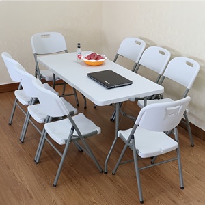 Mesas Plegables de Plástico Resistente Blancas Modernas para Exteriores de 8 Pies de Largo para Eventos, Picnics y Uso en Almacenes - Product Image 6