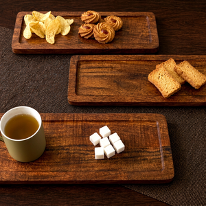 Plateau de service en bois moderne, fait main, poli, compatible lave-vaisselle, plateau de présentation de luxe moderne pour café, thé, petit-déjeuner, nourriture, collations, pour la maison - Product Image 1