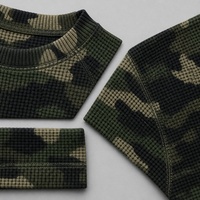 T-shirt à manches longues pour homme, col rond, tricot gaufré camouflage, raglan personnalisé