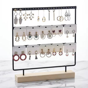 Expositor de Pendientes de Metal con Base de Madera, Organizador de Joyería, Soporte para Exhibición de Pendientes para Mostrador de Tienda - Product Image 1