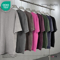 275gsm kaus rajut longgar pria, baju lengan pendek katun 100% gaya Vintage, kaus rajut longgar pola kustom mode musim panas