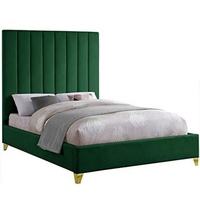 Lit capitonné en velours avec tête de lit à canaux profonds, style moderne et contemporain, vente directe du fabricant de meubles de chambre à coucher Honglin