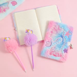 Journal intime en peluche avec queue de sirène coquillage personnalisé avec serrure et stylo Journal scolaire flou pour filles - Product Image 5