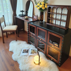 French Vintage Style Dressing Table With Storage Cabinet Solid Wood Bedroom <b>Vanity</b> Chocolate Color Ash Wood <b>Makeup</b> <b>Vanities</b> - Product Image 1