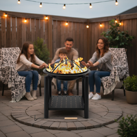 Brasero d'extérieur à base carrée de 21 pouces avec support à bûches, écran anti-étincelles et pioche, pour chauffage de jardin, patio et feux de camp