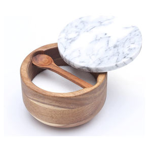 Caja grande de madera con cuchara de servicio integrada, recipiente para <span class=keywords><strong>sal</strong></span>, especias, tapa de mármol gris - Product Image 1