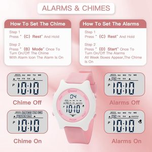 Reloj para niños de dibujos animados Mamiddle 30M Reloj digital resistente al agua con alarma Cronómetro Calendario y retroiluminación para 3-15 años - Product Image 5