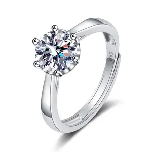 Pabrik OEM ODM cincin berlian 925 perhiasan pertunangan perak potongan berkilau cincin Moissanite untuk wanita