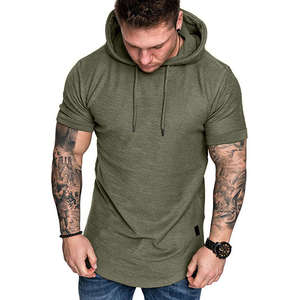 Men's Oversize <b>Short</b> <b>Sleeve</b> Casual Sweatshirts Solid Color T-shirts With Hooded Sport Fitness <b>Hoodies</b> - Product Image 6