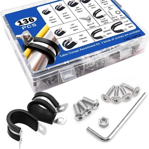 Kit de Abrazaderas para Cables Sanya, 136 Piezas, 10 Tamaños, Acero Inoxidable 304, Almohadilla de Goma para Gestión de Cables - Product Image 1