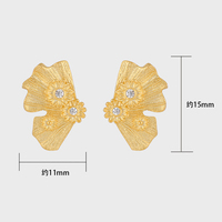 Anting Tusuk Bentuk Kipas Tidak Beraturan Emas 18K untuk Wanita, Anting Bunga Perak Sterling 925 dengan Zirkon, Perhiasan Desainer Berkualitas Tinggi yang Dapat Disesuaikan