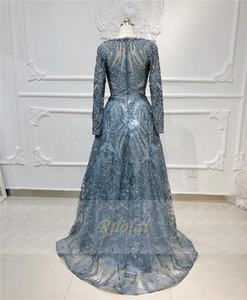 Ruolai OEV-L4280 Abito da Sera di Lusso a Maniche Lunghe, Sexy e Mozzafiato, <span class=keywords><strong>Blu</strong></span> con Scollo Rotondo e Pizzo con <span class=keywords><strong>Paillettes</strong></span> - Product Image 3