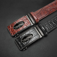 Ceinture en cuir véritable à motif crocodile haut de gamme pour hommes, ceinture automatique en alliage, style épais, décontractée, pour hommes d'âge moyen et jeunes