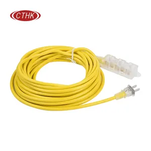 US yellow 18AWG PVC cable 3 ways socket outdoor optional length extension cord