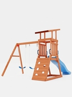 Grand ensemble de jeux d'extérieur en bois pour enfants, maison de jeu en bois avec toboggan et balançoire pour jardin et école maternelle