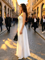 Robe longue bohème en chiffon pour femme, sans manches, coupe A, vintage, robe de fête, cocktail, plage et mariage, personnalisé