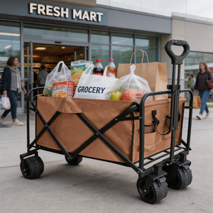 Heavy Duty Folding Wagon 200L Large Capacity Camping Cart Deepened Frame Utility <b>Trolley</b> with All-Terrain Wheels - Product Image 3