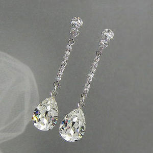 Pendientes colgantes de cristal Swarovski chapados en oro blanco con forma de gota de agua, joyería clásica de boda para mujer E1951 - Product Image 4