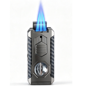 Premium Hot Sale <b>Windproof</b> Blue Flame Double Jet Refillable Butane Top Cigar <b>Lighter</b> Table Luxury for Convenient Lighting - Product Image 1