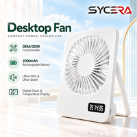 Kipas Meja USB OEM ODM Portabel Isi Ulang Baterai 2000mAh Kipas Pendingin Desktop Super Senyap dengan Layar Jam dan Temperatur
