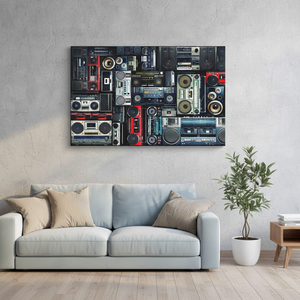 Modern Art Deco Audio Cassette Printed Panel Canvas Elegant Wall Art Hanging <b>WRAPPED</b> CANVAS - Product Image 3