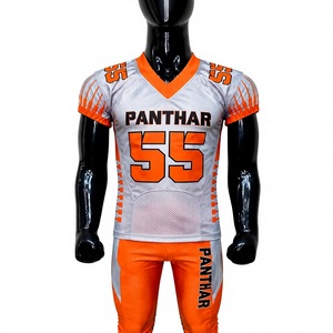 PANTHAR ชุดเสื้อฟุตบอลอเมริกันแบบซับลิเมชั่นคอวีแขนสั้นระบายความชื้นชุดยูนิฟอร์มผู้ชายสีส้มสีขาว 55 - Product Image 3