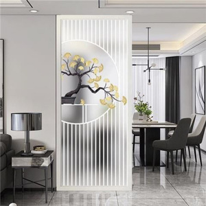 Cloison de séparation moderne minimaliste imperméable avec motif floral imprimé sur verre trempé pour salle de bain, toilettes, entrée - Product Image 4