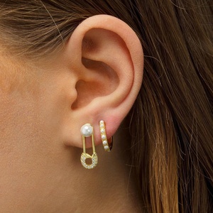 Fashion Fashion 925 <strong>Sterling</strong> <strong>Silver</strong> Pearl <strong>Huggie</strong> Hoop <strong>Earring</strong> - Product Image 2