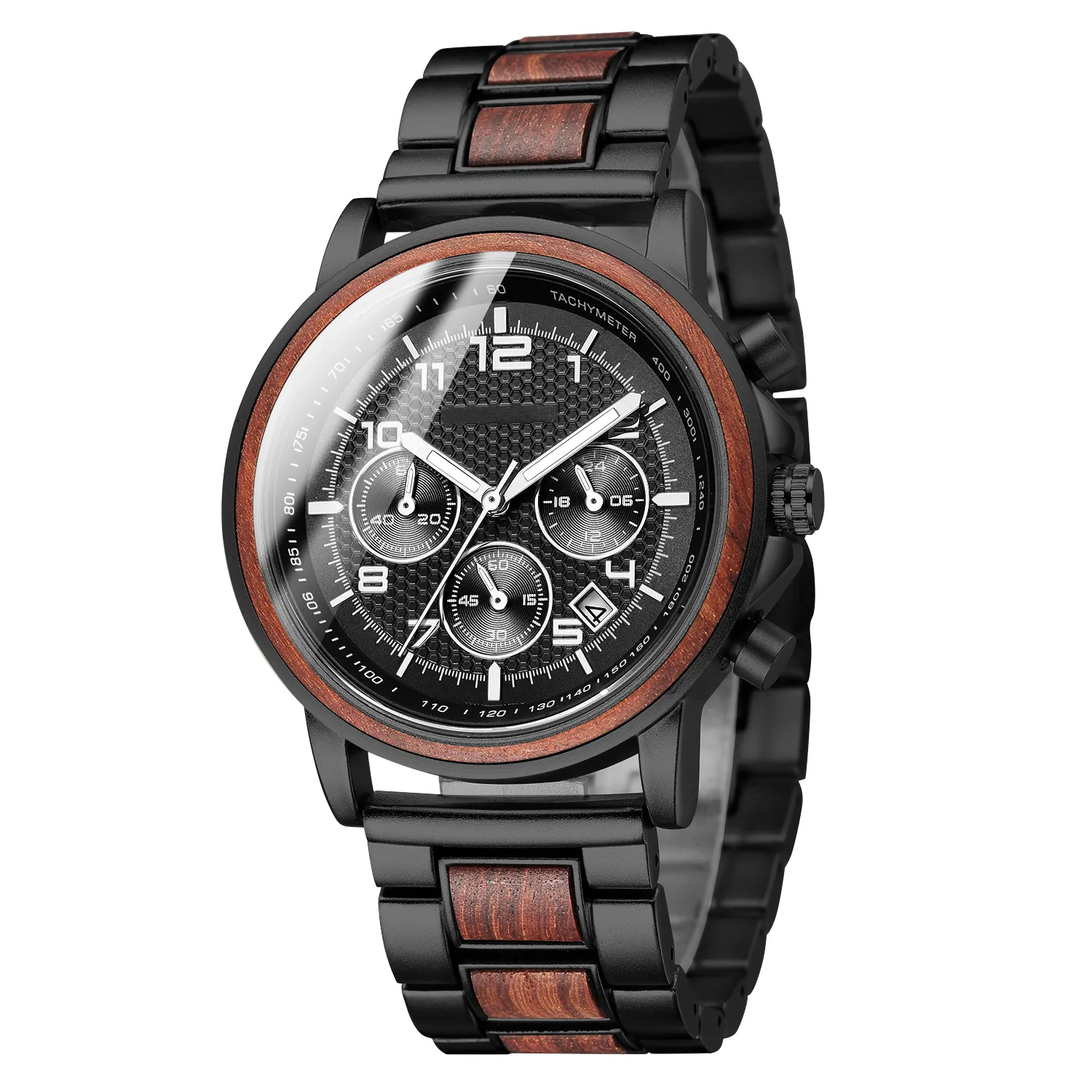 New Arrival Wholesale Luxury Multi-functional Chronograph Fashion Men's Steel Bracelet Metal Wood Watches