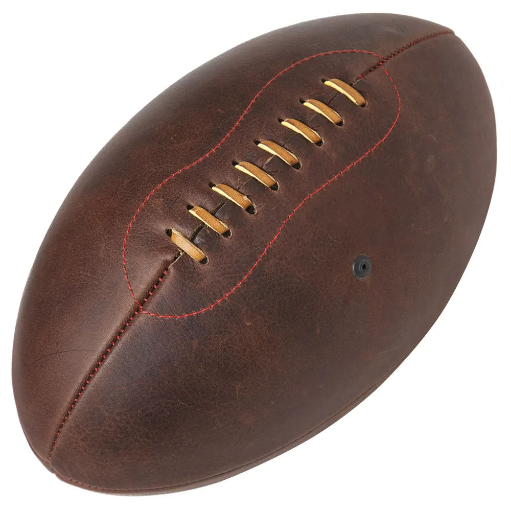 Yeni tasarım Vintage inek derisi deri en yüksek kalite el dikiş özel Rugby topları